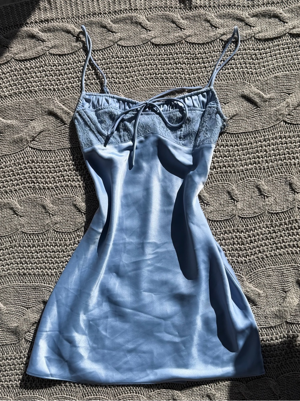 Urban Outfitters Baby Blue Lace-Trim Satin Slip Dress
